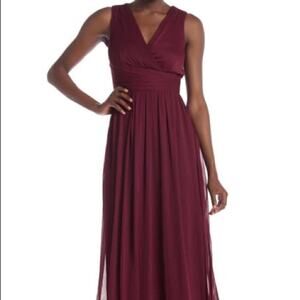 Onyx Nite Burgundy V Neck Full Maxi Dress Size 14 Formal Sleeveless Wedding